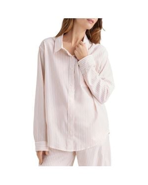 Tommy John Stripe Woven Button-Up Sleep Shirt - Pink