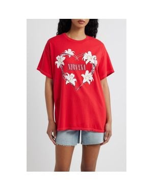 Merch Traffic Nirvana Heart Shaped Cotton Graphic T-Shirt - Red