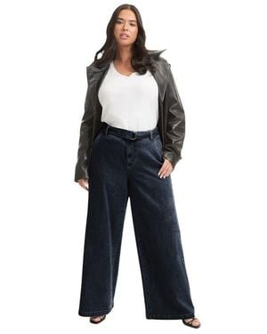 June + Vie Curvie Fit High-Waisted Wide-Leg Utility Jean - Blue