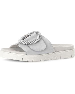 Gabor Beaded Buckle Platform Slide Sandal - White