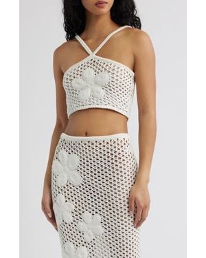 Kulani Kinis Appliquéd Crochet Halter Crop Top - White