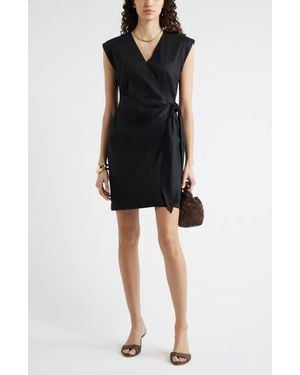 Nordstrom Linen Blend Wrap Dress - Black