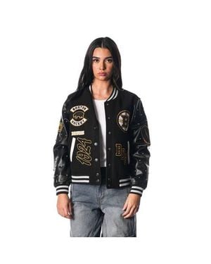 The Wild Collective Boston Bruins Full-Snap Varsity Jacket - Black