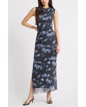 Open Edit Mesh Body-Con Maxi Dress - Blue