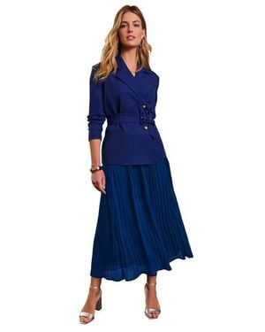 Jessica London Jacket & Pleated Skirt Suit - Blue