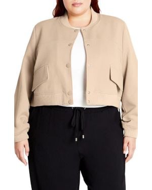 City Chic Ivy Crop Bomber Jacket - Natural