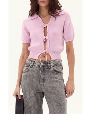 DELUC Paros Tie Front Sweater - Pink