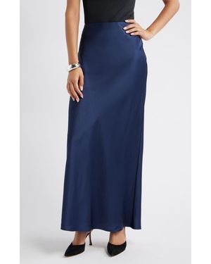 Open Edit Satin Maxi Skirt - Blue
