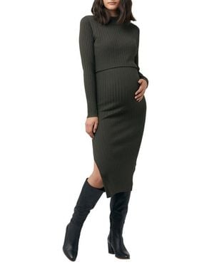 Ripe Maternity Nella Long Sleeve Rib Maternity Dress - Green