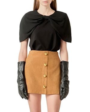 English Factory Bow Mixed Media Top - Black