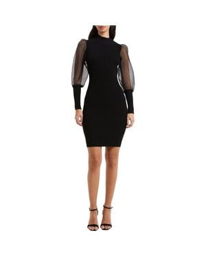French Connection Krista Organza Contrast Long Sleeve Sweater Dress - Black