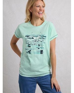 Weird Fish Beach Run Front Print Graphic T-Shirt - Green