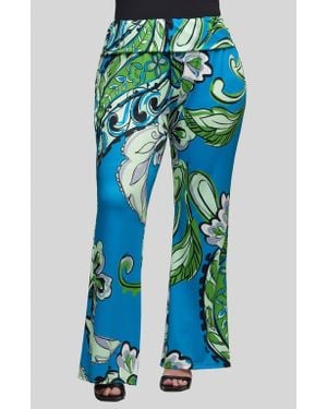 24seven Comfort Apparel Paisley Print Foldover Waist Pants - Blue
