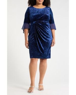 Connected Apparel Crushed Velvet Ruched Cocktail Dress - Blue
