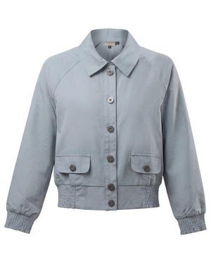 Faves Smocked Button-Front Raglan Bomber Jacket - Blue