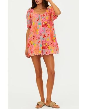 Beach Riot Ellery Printed Cotton Cover-Up Romper - Red