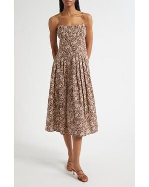 MILLE Tully Floral Pleated Cotton Midi Sundress - Natural