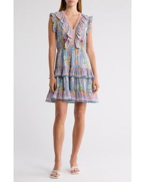Alicia Bell Rainey Ruffle Cotton & Silk Cover-Up Minidress - Blue