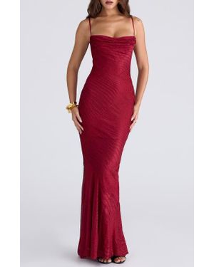 House Of Cb Nalani Satin Burnout Gown - Red