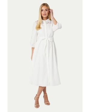 Wallis Petite Cotton Cutwork Detail Shirt Dress - White