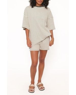 Petal & Pup Hellen Stripe Knit Cotton Top & Shorts Set - Natural