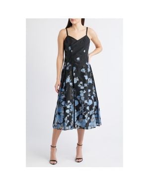 Cece Metallic Floral Pleated Cocktail Dress - Black