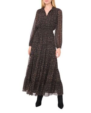 1.STATE Metallic Chevron Tiered Long Sleeve Maxi Dress - Black