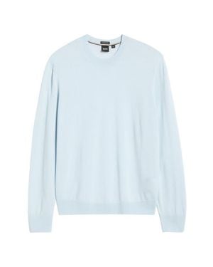 BOSS H-Leno Virgin Wool Crewneck Sweater - Blue
