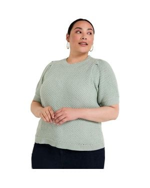 June + Vie Puff-Sleeve Knit Sweater - Gray
