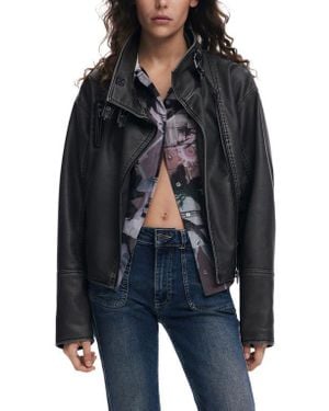 Desigual Lace Up Faux Leather Moto Jacket - Black
