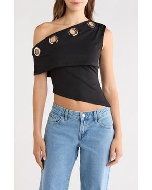 Princess Polly Noteworthy Grommet One-Shoulder Asymmetric Top - Black