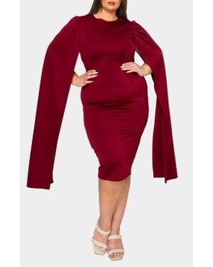 L I V D Naomi Cape Sleeve Midi Dress - Red