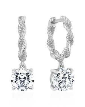 Crislu Brilliant Cut Cubic Zirconia Drop Twisted Huggie Hoop Earrings - White