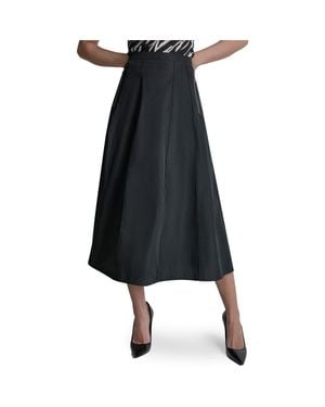 DKNY Taffeta Seamed Zip Pocket Midi Skirt - Black