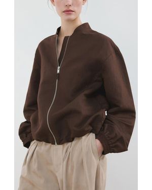 Mango Linen & Cotton Bomber Jacket - Brown