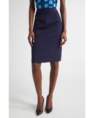 St. John Stretch Twill Pencil Skirt - Blue