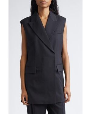 Sportmax Albero Pleat Back Wool Blend Vest - Blue