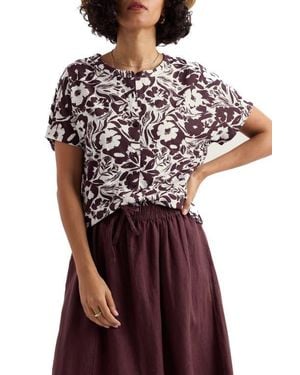 Seasalt Cornwall Tor Grass Floral Organic Cotton Jersey Button-Up Shirt - Red