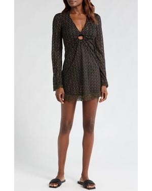 Ramy Brook Cassie Zigzag Long Sleeve Knit Cover-Up Dress - Black