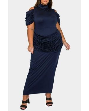 L I V D Seraphina Cold Shoulder Ruched Maxi Dress - Blue