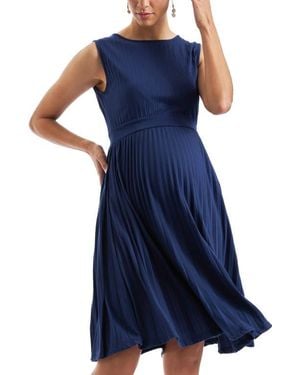 Ripe Maternity Knife Pleat Dress - Blue