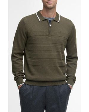 Barbour Fenhill Cotton & Wool Blend Long Sleeve Polo - Green
