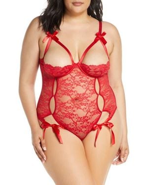 Oh La La Cheri Zara Underwire Open Cup Open Gusset Lace Teddy - Red