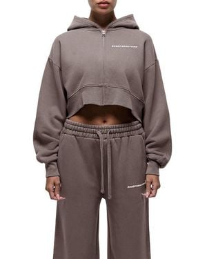 Good For Nothing Vintage Taupe Crop Zip Hoodie - Brown