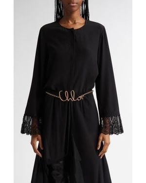 Chloé Lace Cuff Silk Crêpe de Chine Shirt - Black