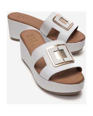Forever & Always Shoes Hiola Leather Platform Sandal - Gray