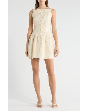 Moon River Floral Embroidery Cotton Dress - Natural