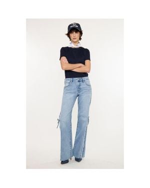 Kancan Verna Mid Rise Wide Flare Jeans - Blue
