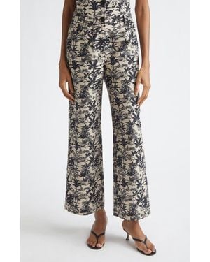 Toccin Blaire Tropical Print Wide Leg Pants - Black