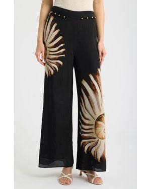 FARM Rio Ammonite Placed Print Wide Leg Pants - Black